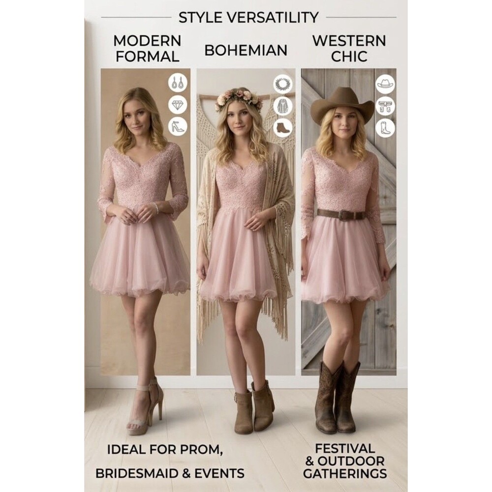 Dancing Queen 3015 Dress Blush Pink Lace Tulle Mini Versatile FormalWestern Chic